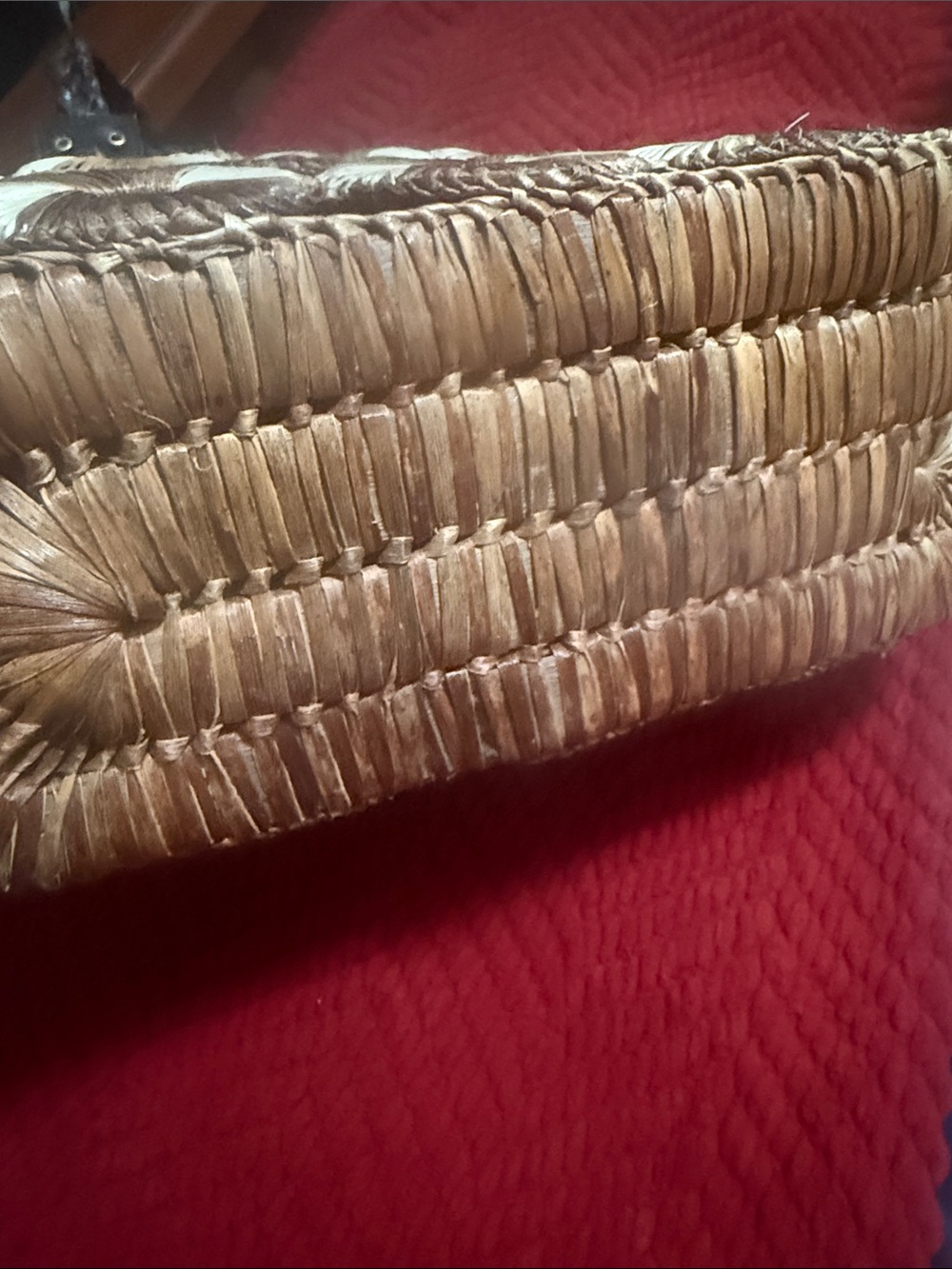 Woven Straw Tote Bag with Dark Brown Leather Straps - Picture 7 of 8